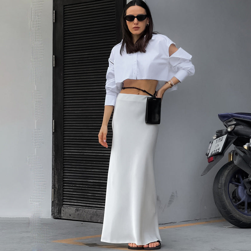 WHITE SATIN MAXI SKIRT