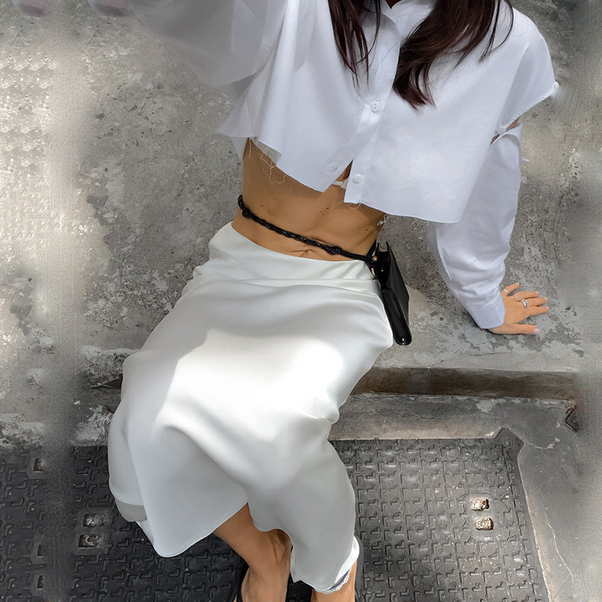 WHITE SATIN MAXI SKIRT