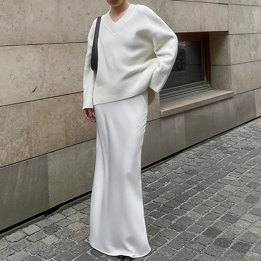 WHITE SATIN SKIRT