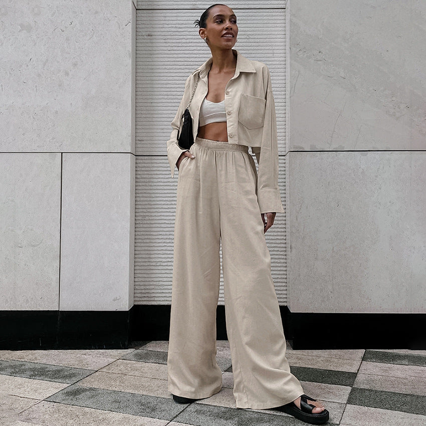 KHAKI LINEN TWO PIECE SET
