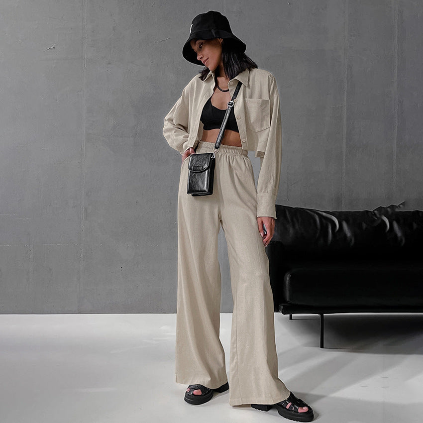 KHAKI LINEN TWO PIECE SET