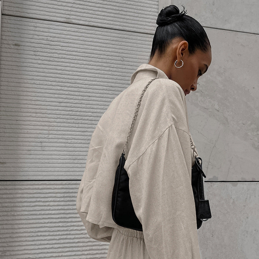 KHAKI LINEN TWO PIECE SET