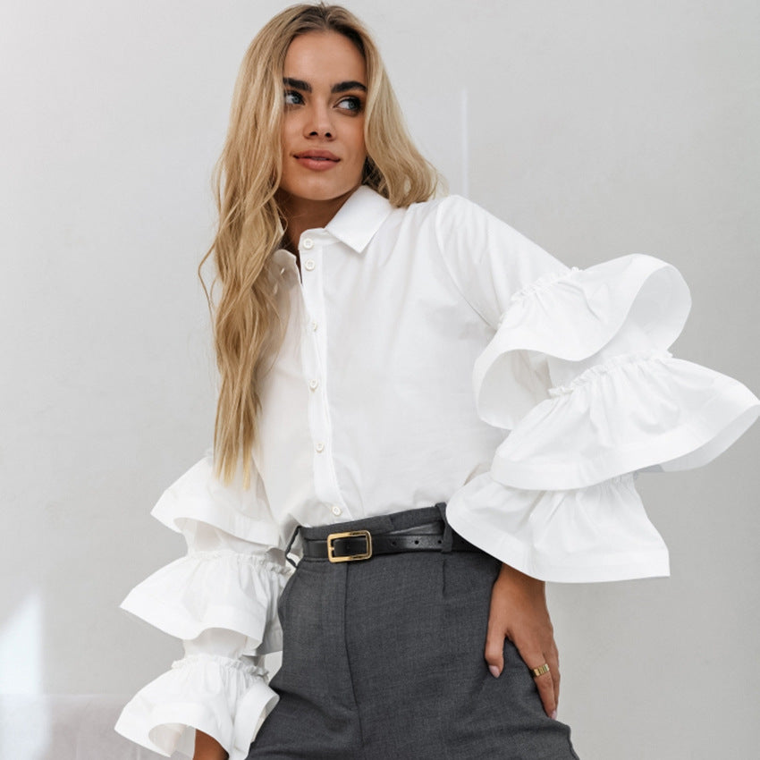 RUFFLE LONG SLEEVE SHIRT