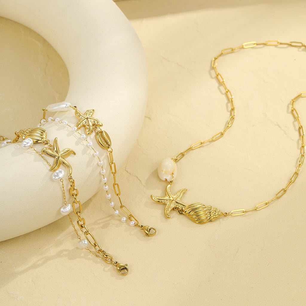 ANA GOLD SHELL NECKLACE & BRACELET
