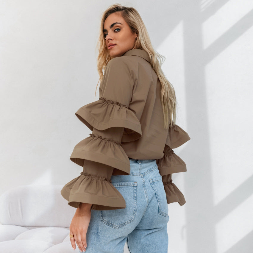 RUFFLE LONG SLEEVE SHIRT
