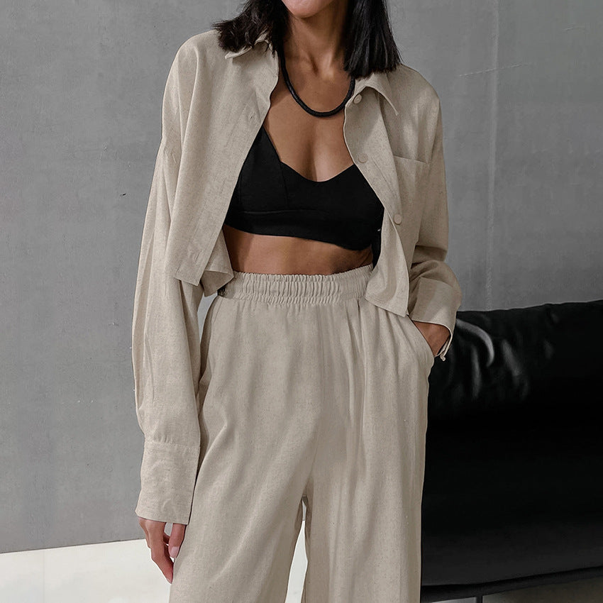 KHAKI LINEN TWO PIECE SET