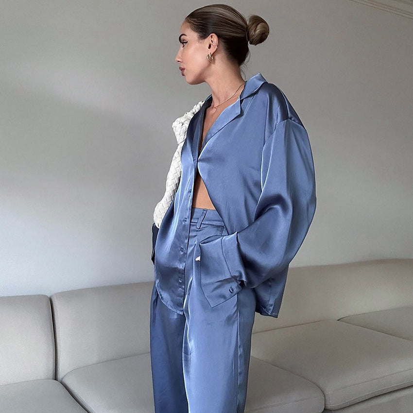 BLUE SATIN SET