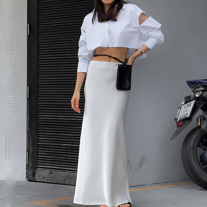 WHITE SATIN MAXI SKIRT