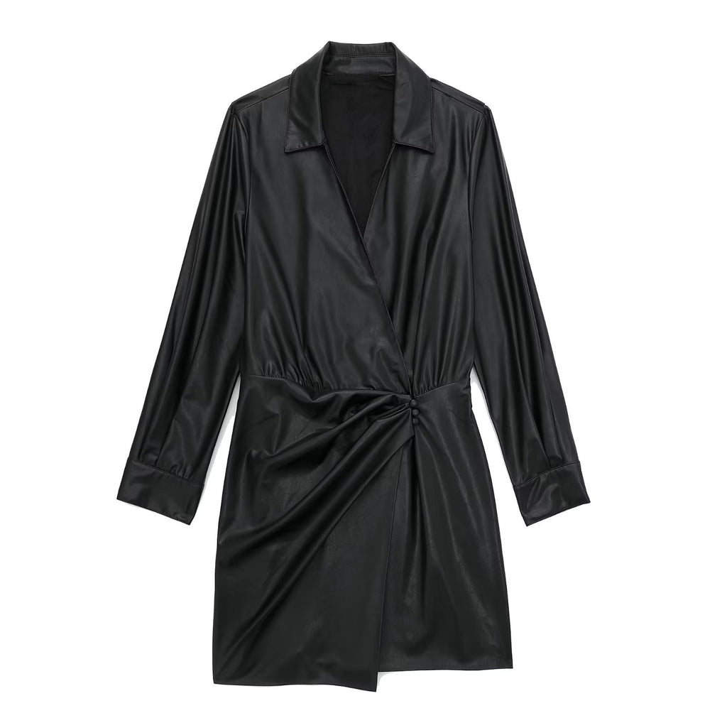 Faux Leather Pleated Dress