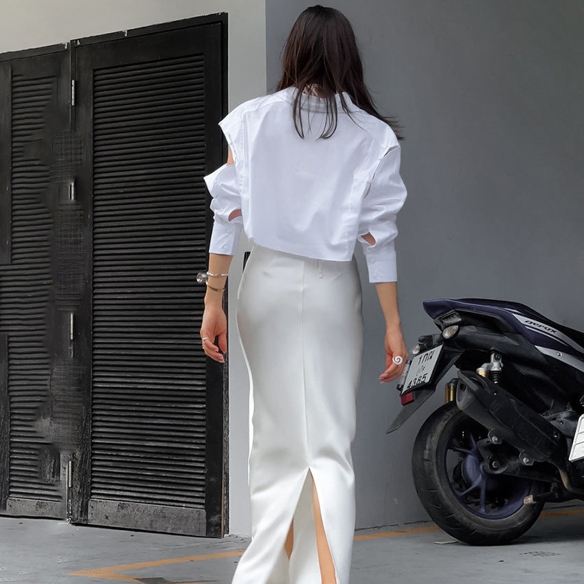WHITE SATIN MAXI SKIRT