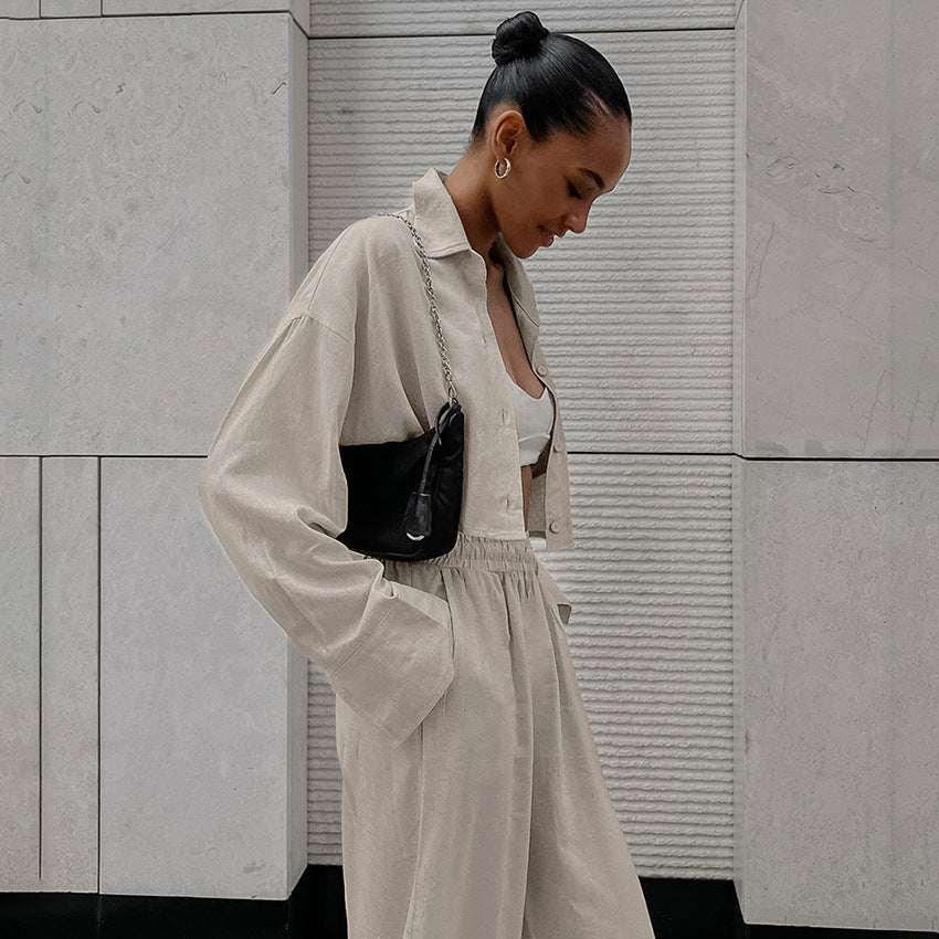 KHAKI LINEN TWO PIECE SET