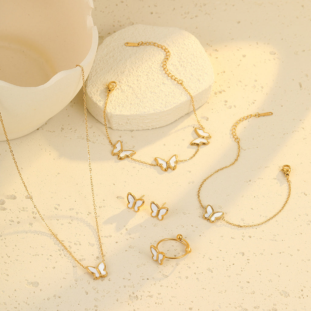 BUTTERFLY GOLD NECKLACE, EARRING, BRACELET & RING
