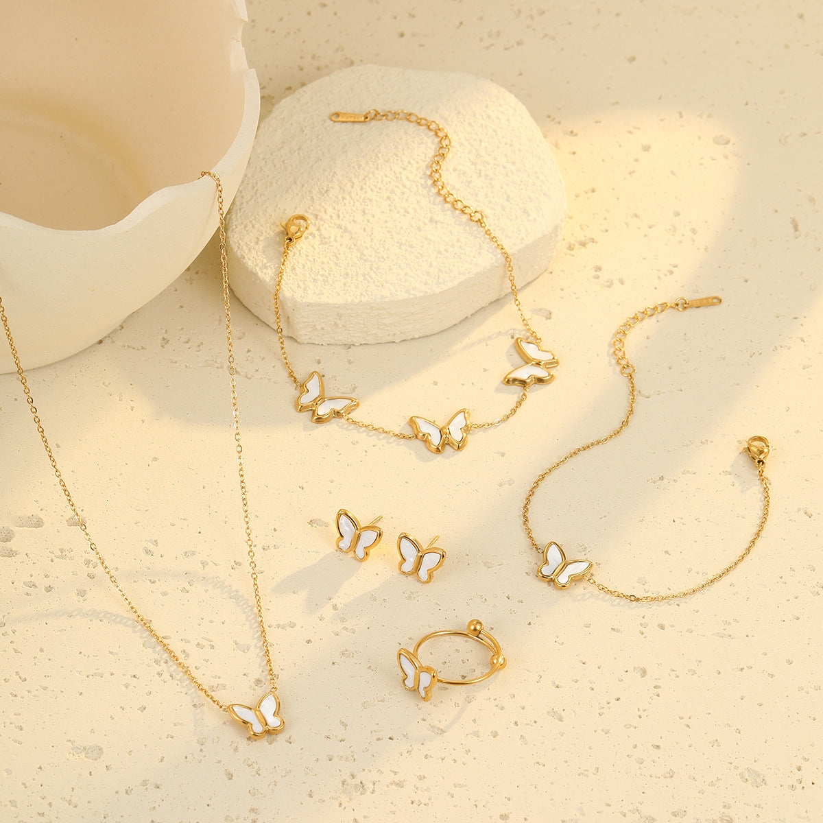 BUTTERFLY GOLD NECKLACE, EARRING, BRACELET & RING