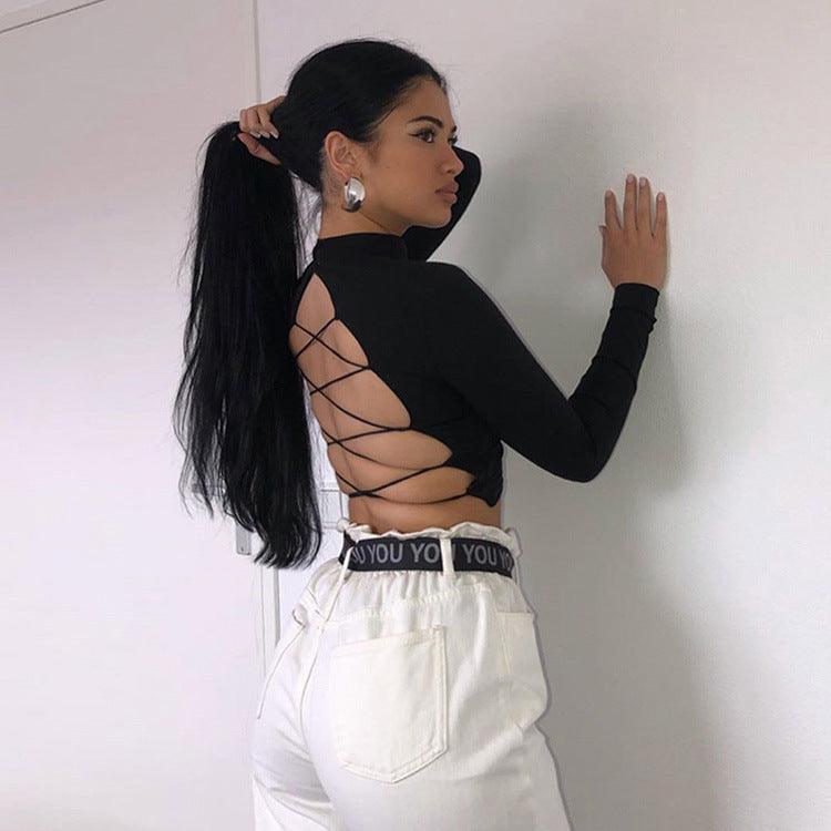 BACKLESS LACE UP TOP - PRIBO