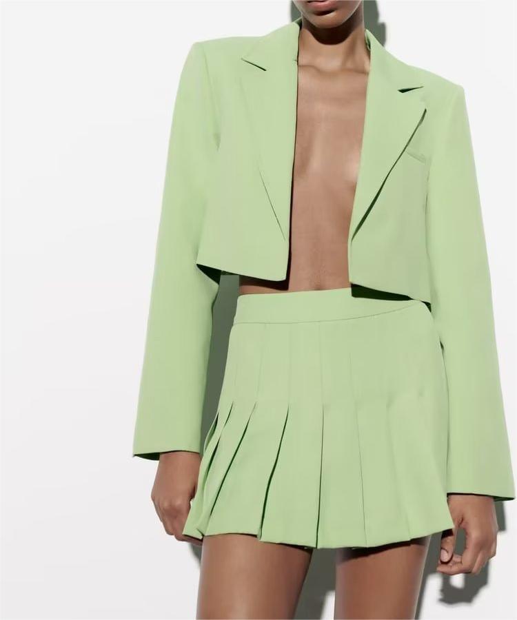 CROP GREEN BLAZER & SKIRT SET - PRIBO