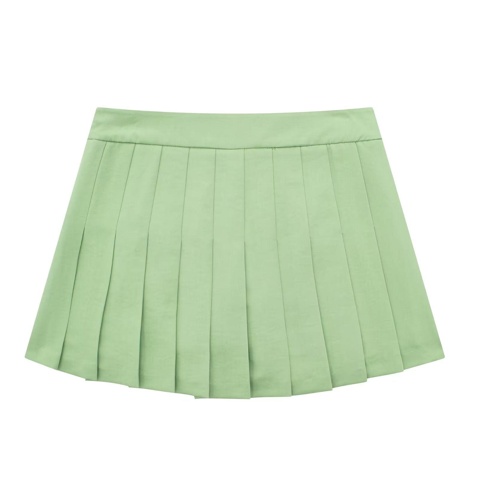 CROP GREEN BLAZER & SKIRT SET - PRIBO