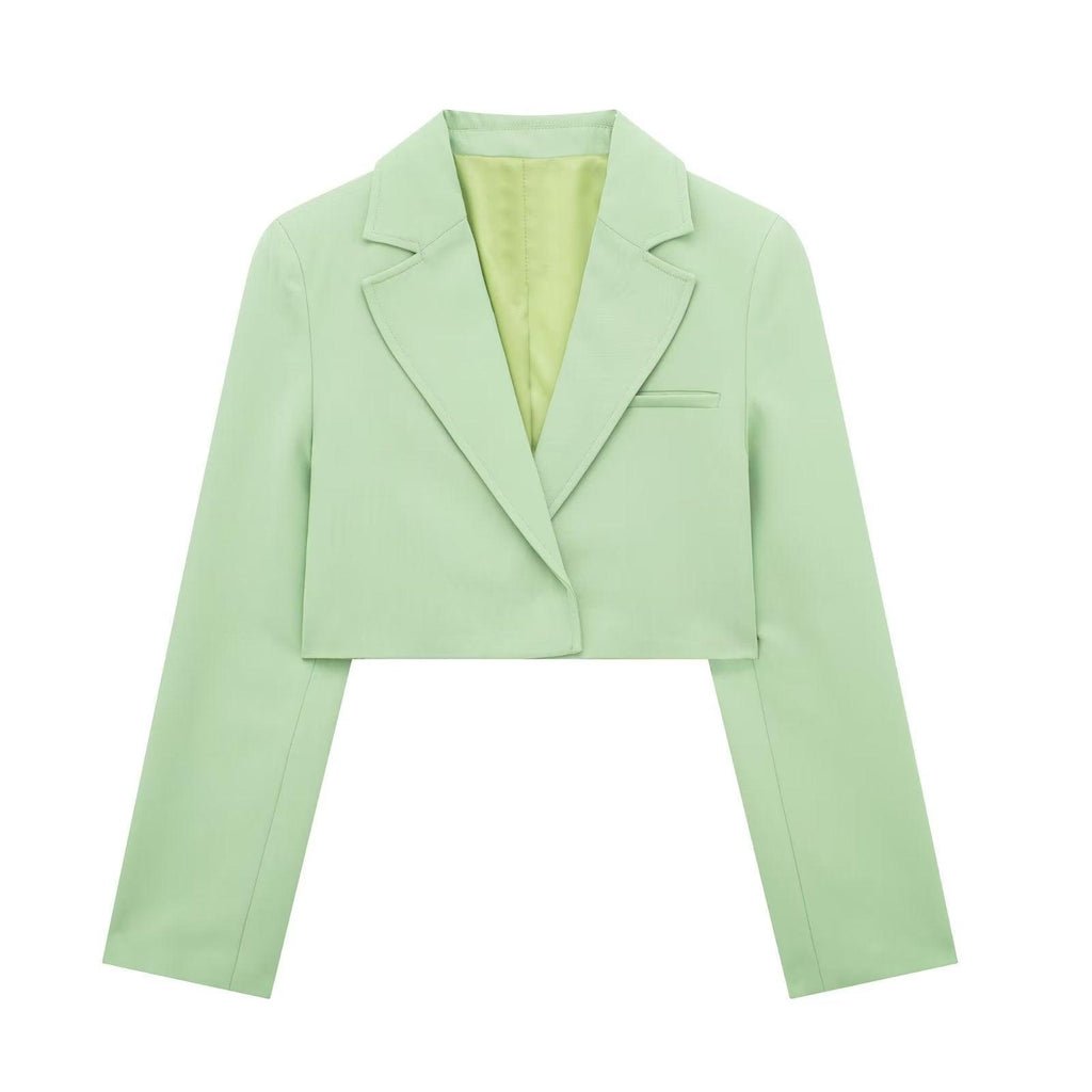 CROP GREEN BLAZER & SKIRT SET - PRIBO