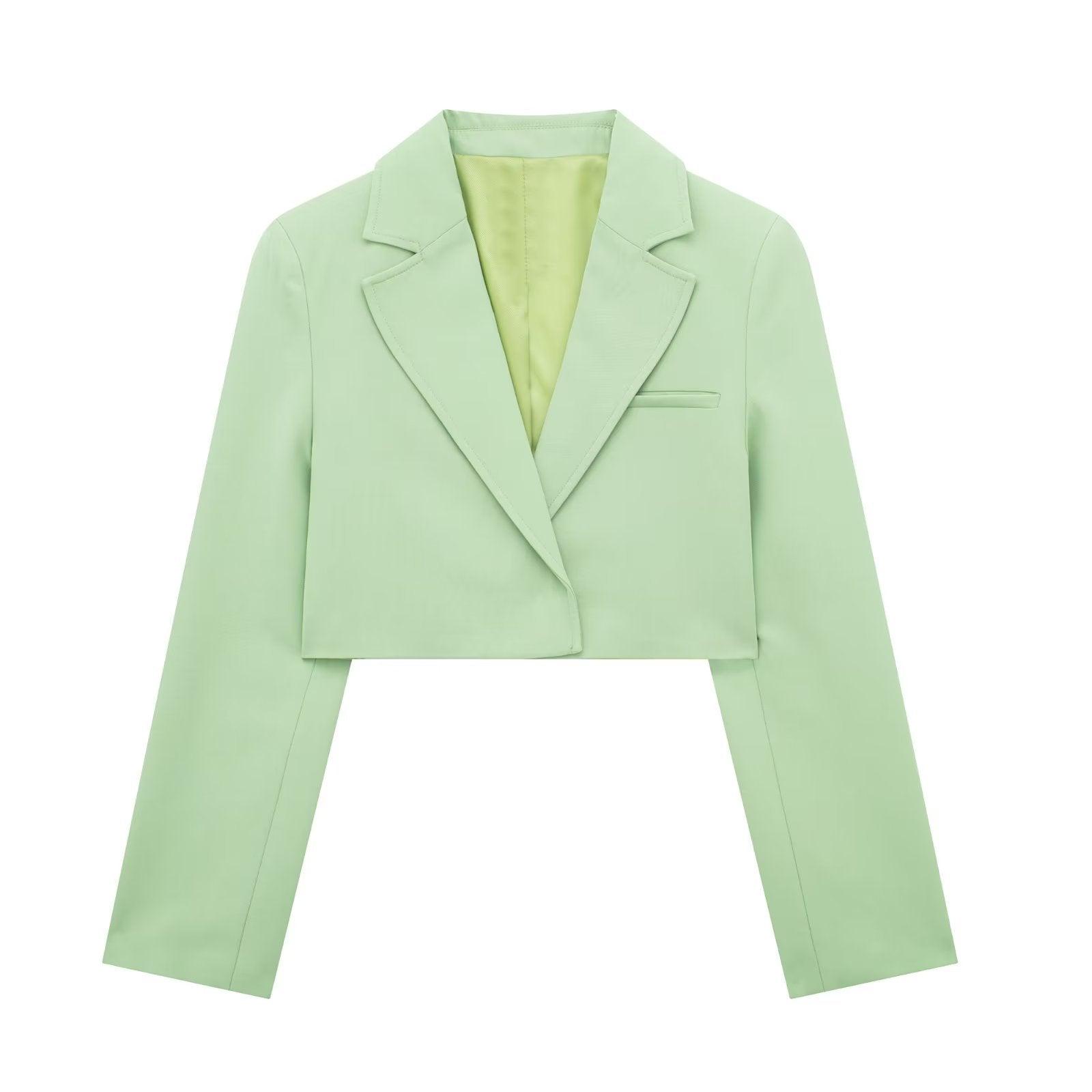 CROP GREEN BLAZER & SKIRT SET - PRIBO