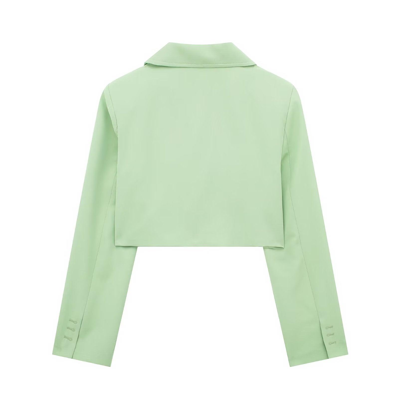 CROP GREEN BLAZER & SKIRT SET - PRIBO
