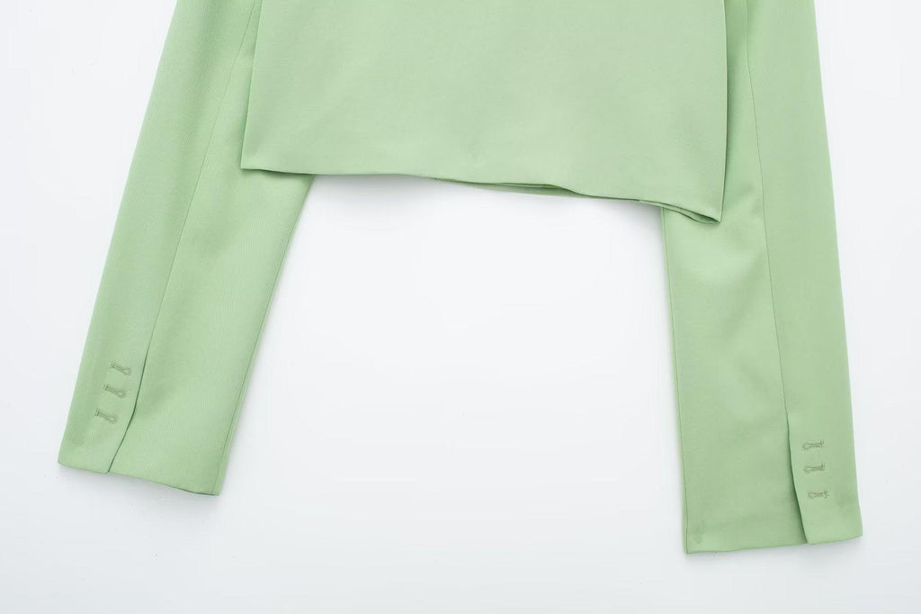 CROP GREEN BLAZER & SKIRT SET - PRIBO
