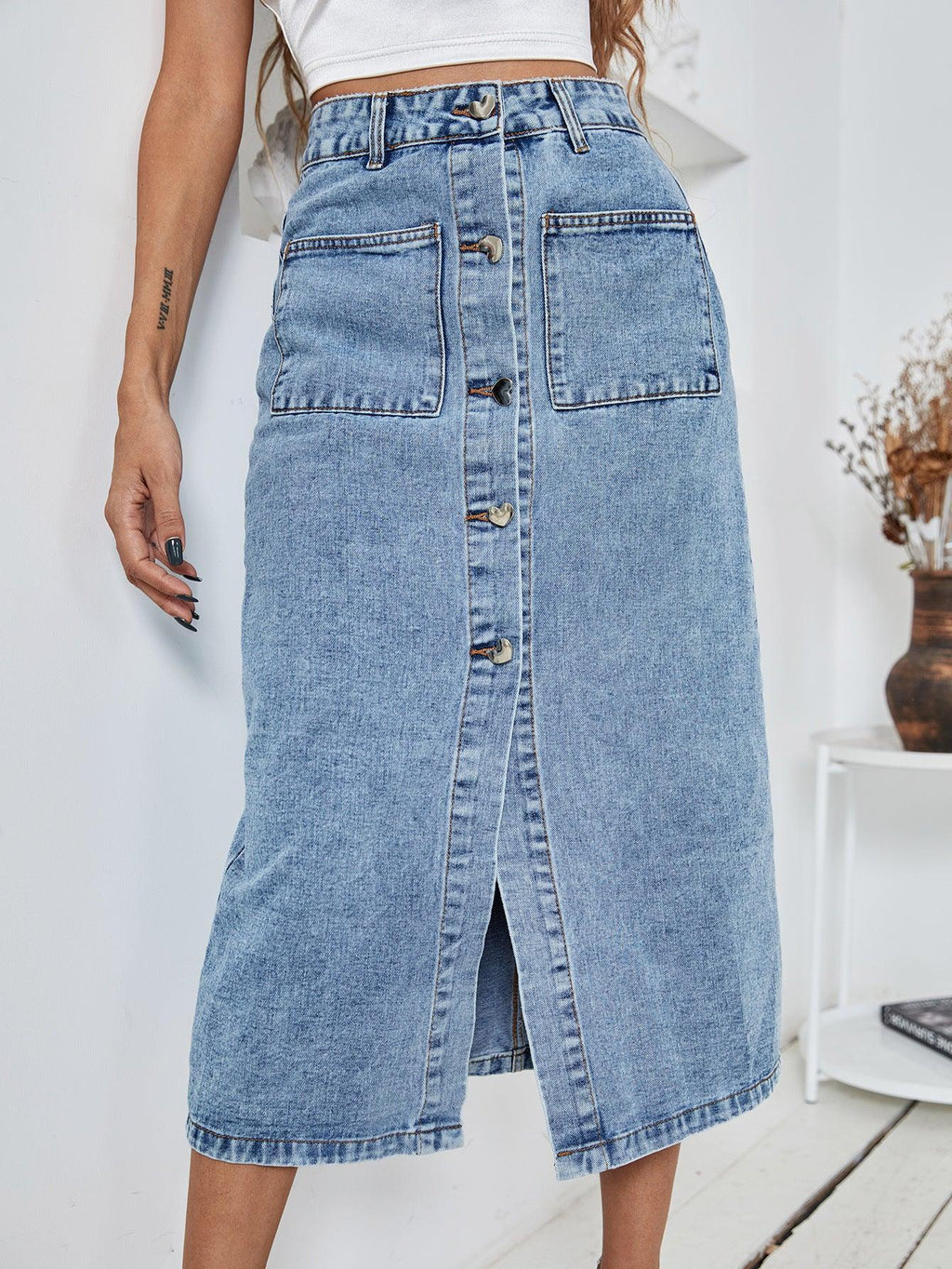 HIGH WAIST DENIM SKIRT - PRIBO