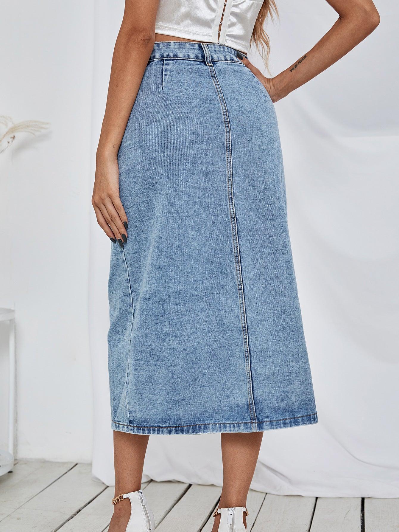 HIGH WAIST DENIM SKIRT - PRIBO