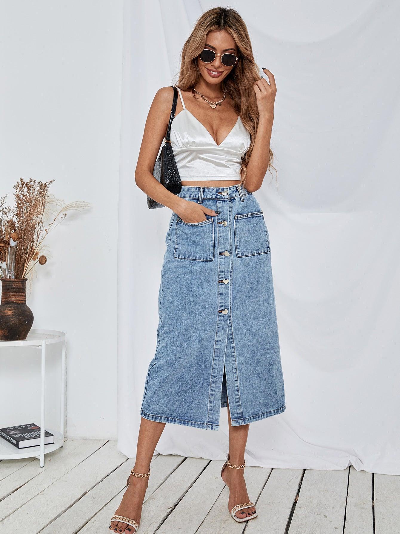 HIGH WAIST DENIM SKIRT - PRIBO