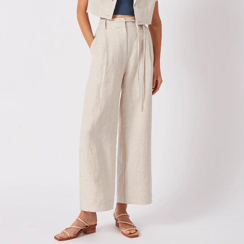 LINEN WIDE LEG PANT - PRIBO