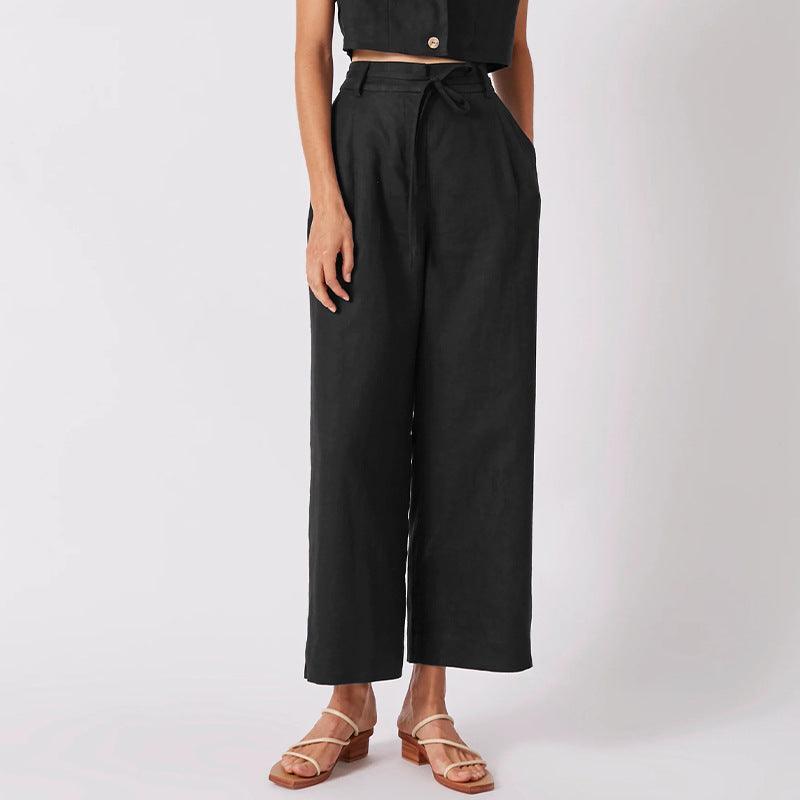 LINEN WIDE LEG PANT - PRIBO