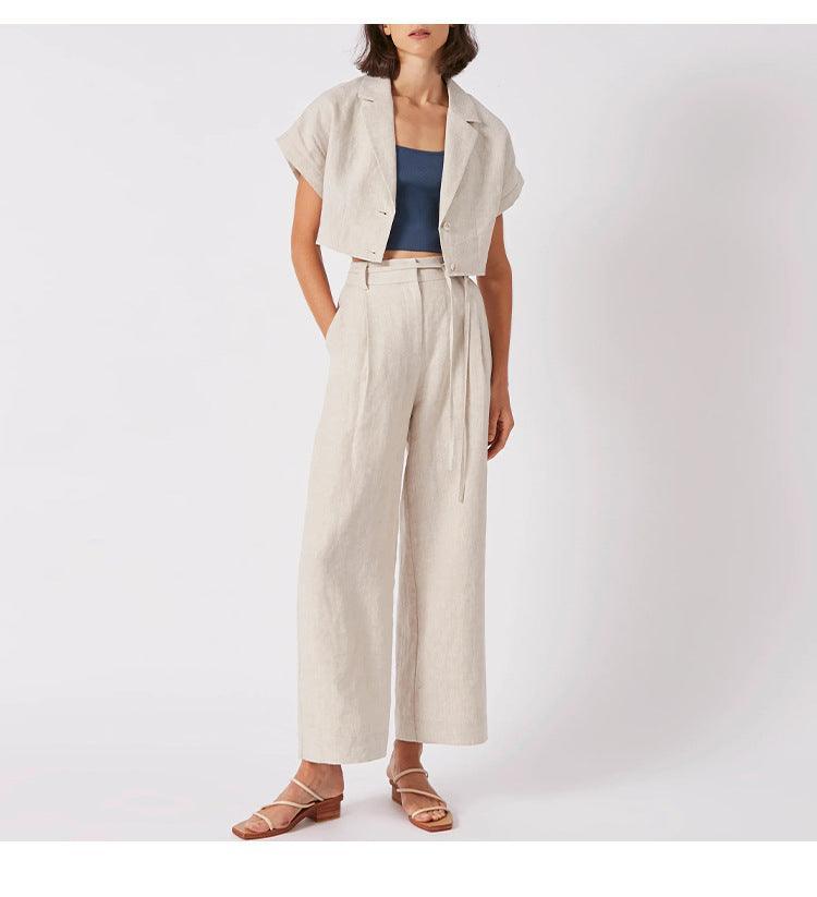 LINEN WIDE LEG PANT - PRIBO