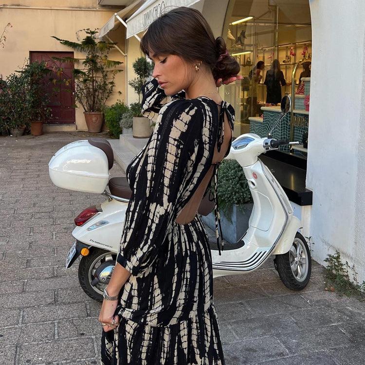 PRINTED BACKLESS DRESS - PRIBO