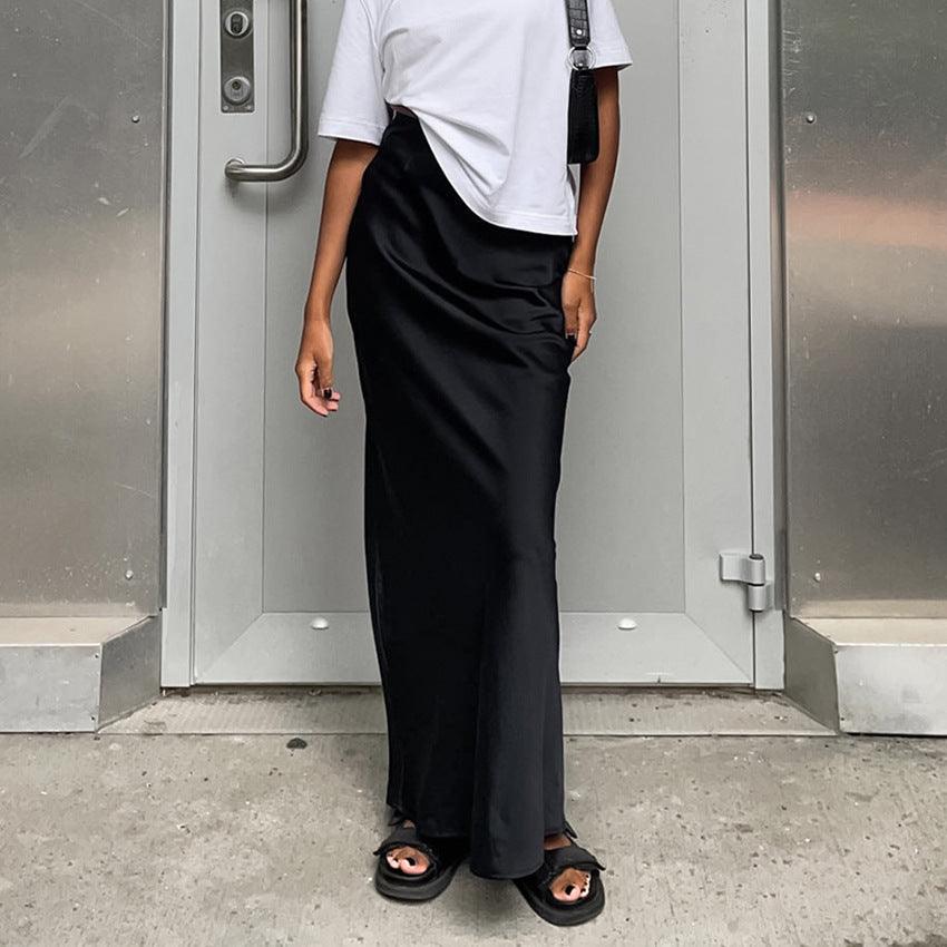 SATIN BLACK SKIRT - PRIBO