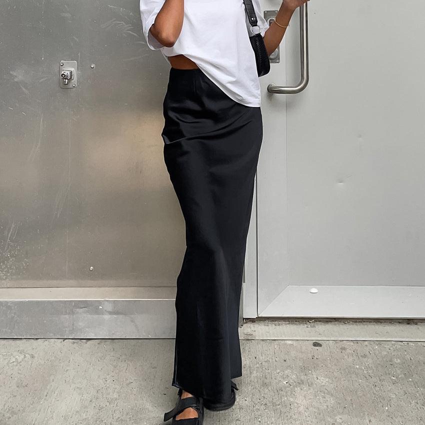SATIN BLACK SKIRT - PRIBO