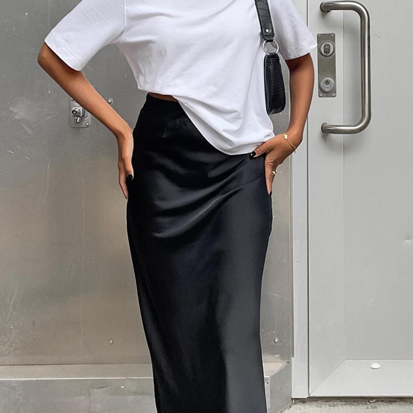 SATIN BLACK SKIRT - PRIBO
