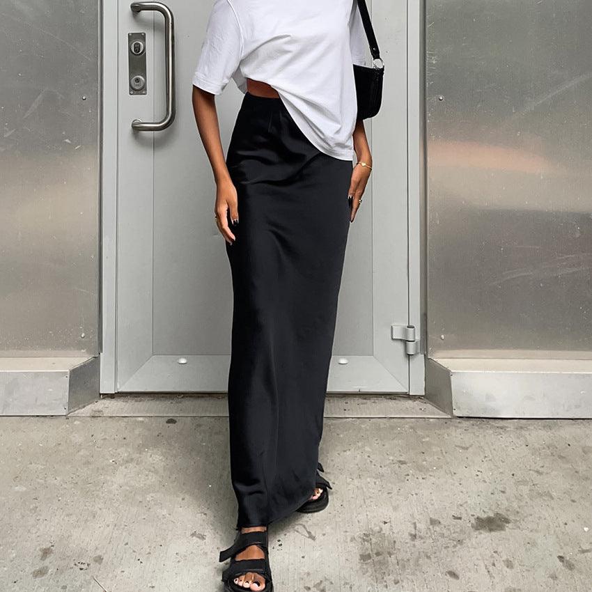 SATIN BLACK SKIRT - PRIBO