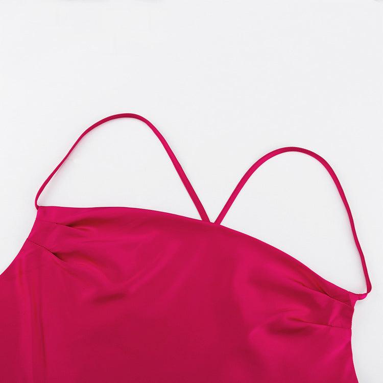 SATIN PINK BACKLESS DRESS - PRIBO