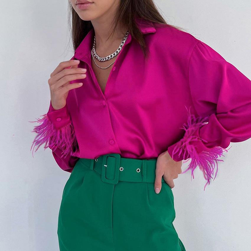 SILK FAUX FEATHER TOP - PRIBO