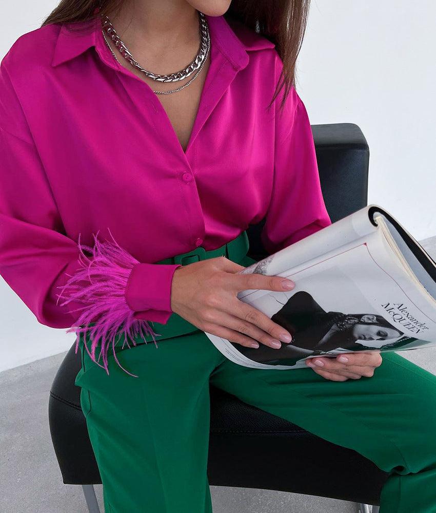 SILK FAUX FEATHER TOP - PRIBO