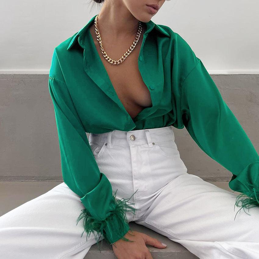 SILK FAUX FEATHER TOP - PRIBO