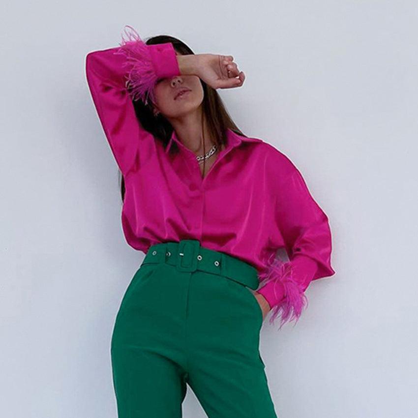 SILK FAUX FEATHER TOP - PRIBO