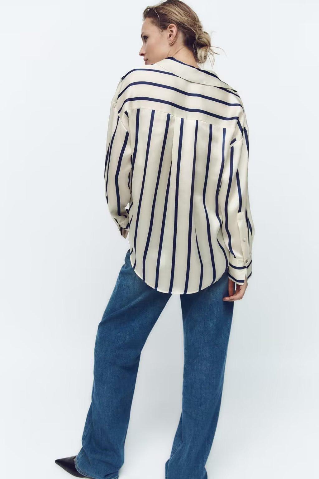 STRIPE LOOSE SILK BLOUSE - PRIBO