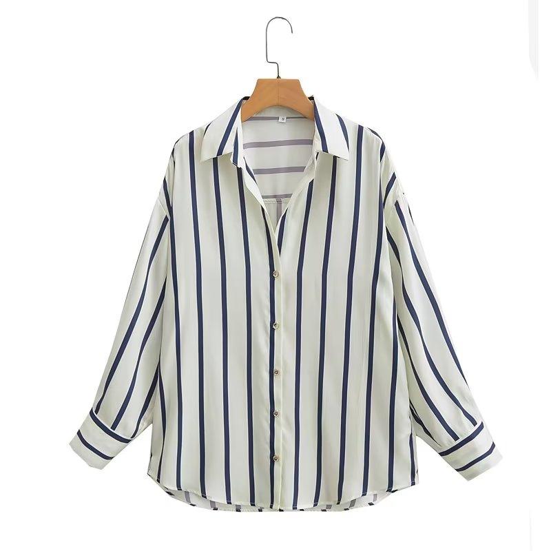 STRIPE LOOSE SILK BLOUSE - PRIBO