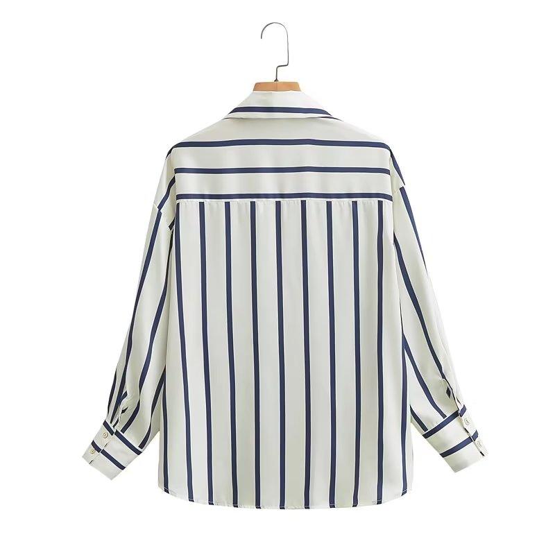 STRIPE LOOSE SILK BLOUSE - PRIBO