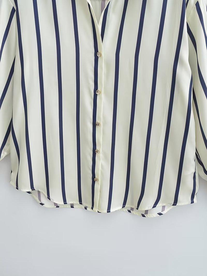 STRIPE LOOSE SILK BLOUSE - PRIBO