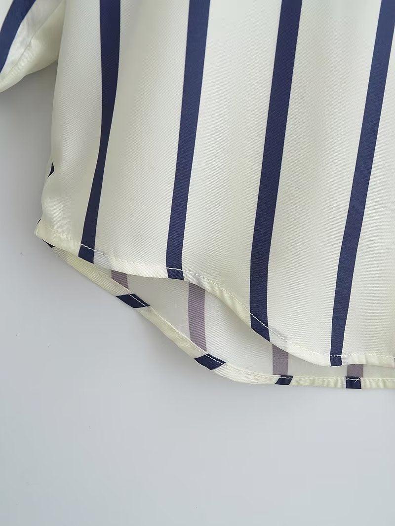 STRIPE LOOSE SILK BLOUSE - PRIBO
