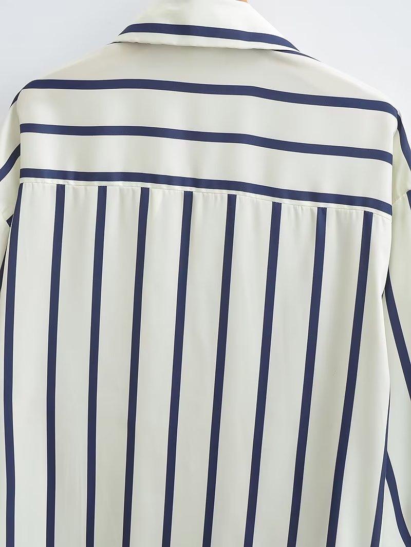 STRIPE LOOSE SILK BLOUSE - PRIBO
