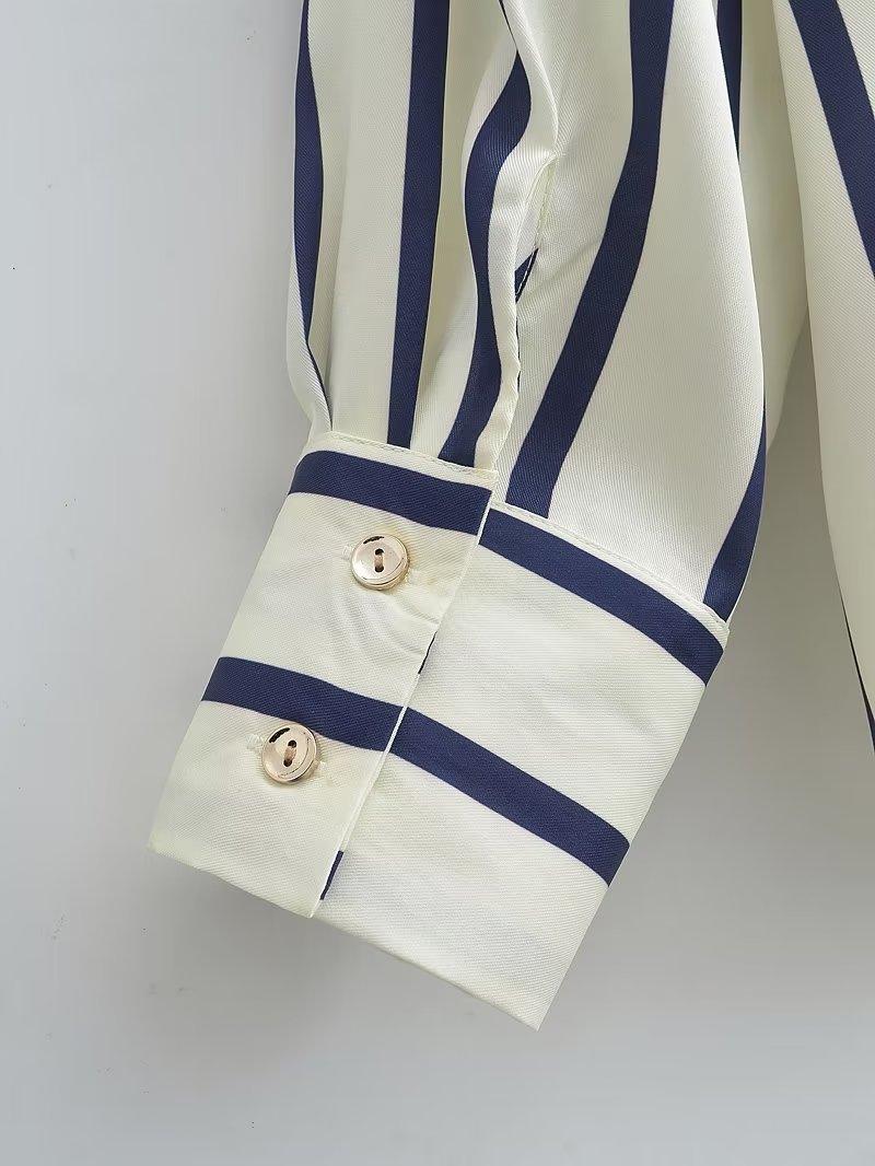 STRIPE LOOSE SILK BLOUSE - PRIBO