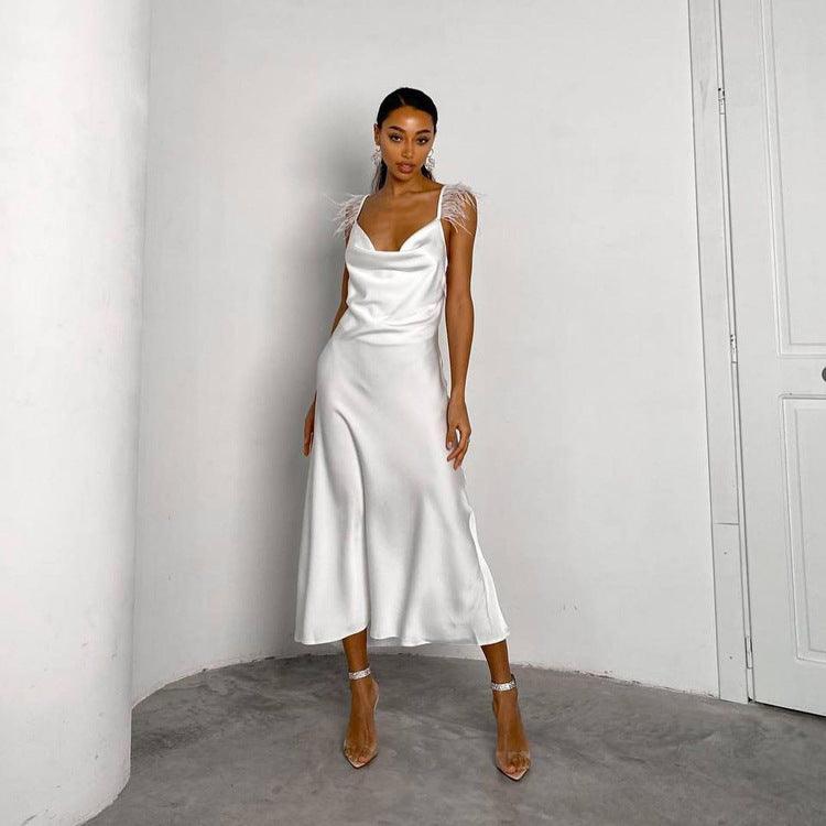 WHITE SATIN DRESS - PRIBO