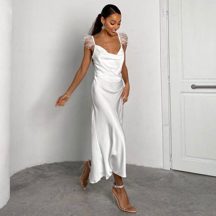 WHITE SATIN DRESS - PRIBO