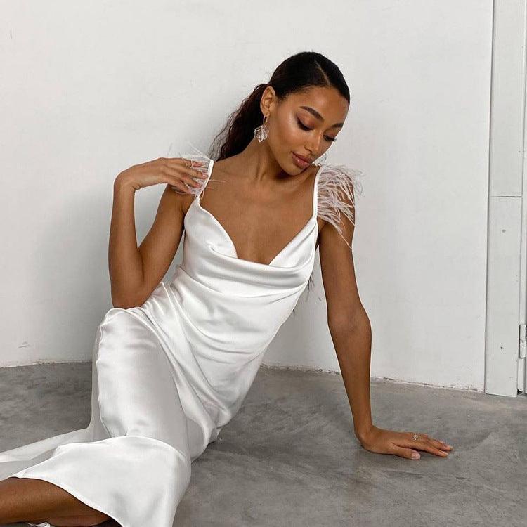 WHITE SATIN DRESS - PRIBO